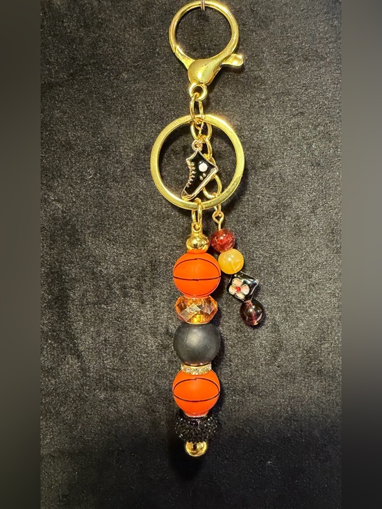 Jewelry - Gold-Tone Basketball Bead Charm Keychain - Orange & Black